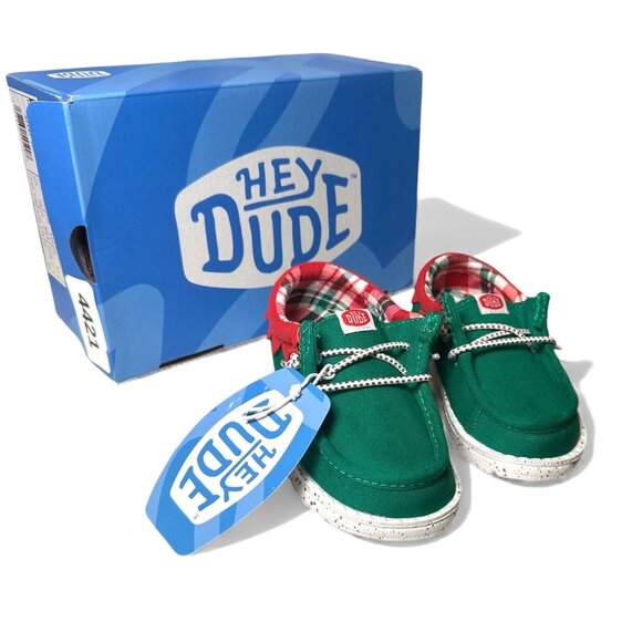 Hey Dude Wally T Holiday Elf Toddler Shoes C8 Green Red Christmas Slip On Lightw - Picture 5 of 15